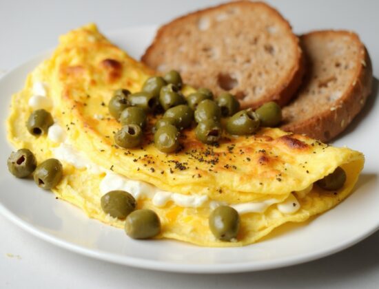 Rețetă Low-carb, High-fat omletă cu măsline negre și cașcaval light