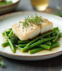Rețetă Hipocalorică Biban de Mare pe Pat de Broccoli și Fasole Verde la Aburi