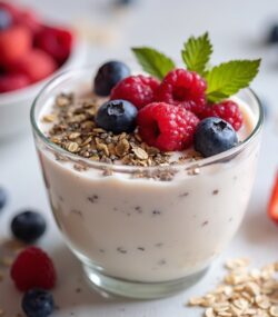 Rețeta Hipocalorică și Post intermitent șBudincă de Ovăz la Rece cu Iaurt și Topping de Fructe de Pădure