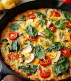 Rețetă Low-carb, High-fat, High-protein, Keto Frittata dietetică cu baby spanac, roșii și cașcaval