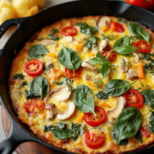 Rețetă Low-carb, High-fat, High-protein, Keto Frittata dietetică cu baby spanac, roșii și cașcaval