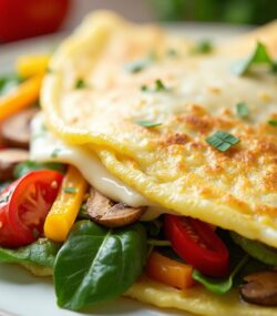 Rețetă Low-carb, High-fat, High-protein, Keto Omletă ușoară cu legume de primăvară și cașcaval light