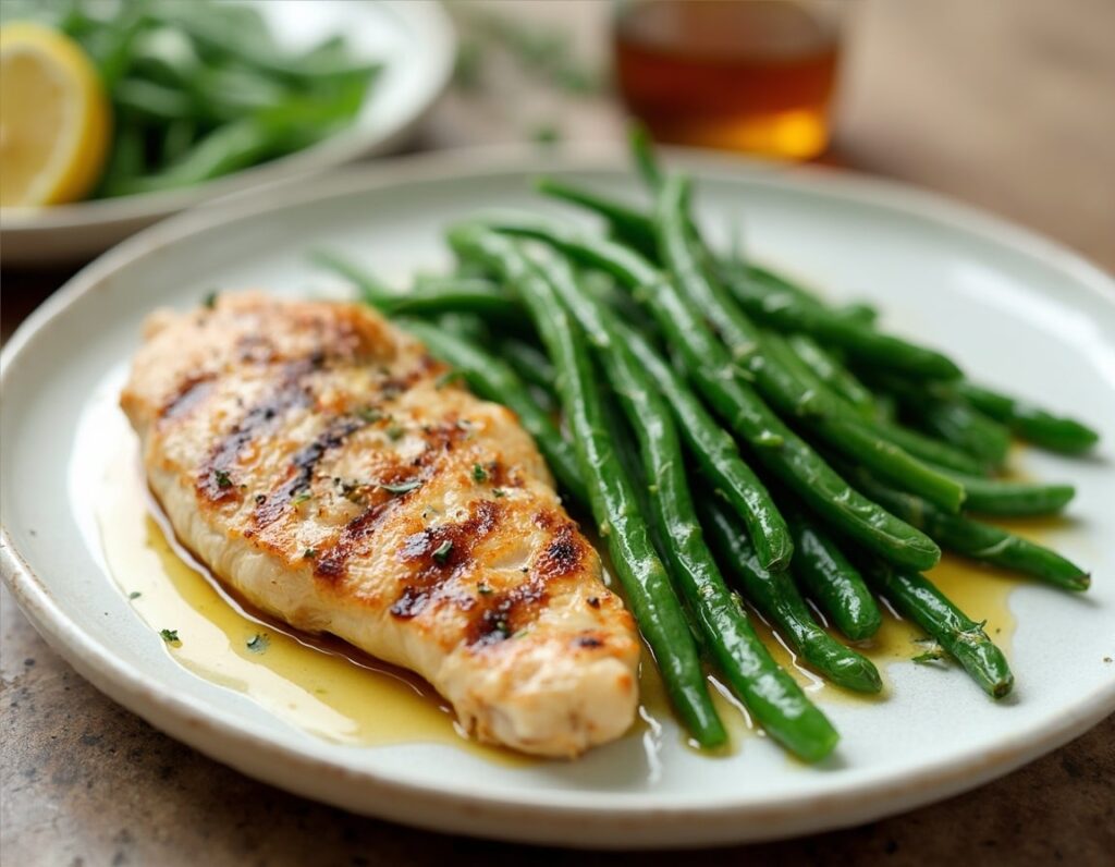 Rețetă Hipocalorică Piept de Pui la Grill cu Fasole Verde Sotată în Ulei de Măsline