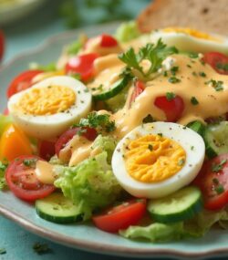 Rețetă Low Carb High Protein Salată cu Ouă Fierte și Dressing de Brânză