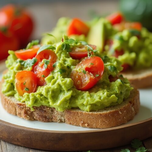 Rețetă hipocalorica, low carb high fat, Salată de Avocado cu Guacamole și Roșii Cherry, Servită pe Pâine Integrală