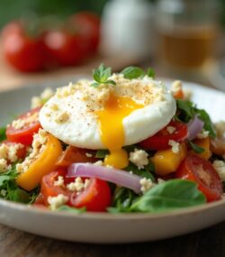 Rețetă Hipocalorica, Low-carb High-protein, Low-carb High-fat, Keto Salată de Legume cu Ou Poșat și Telemea Light