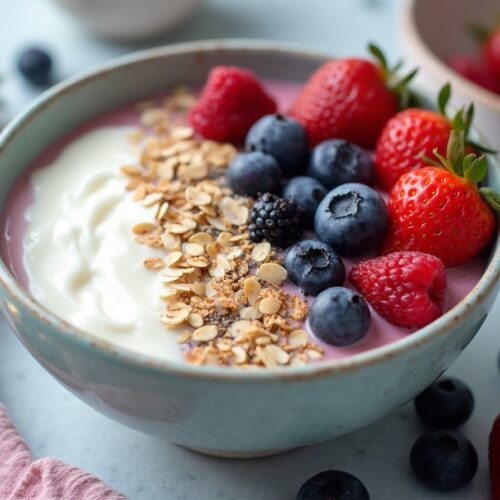 Rețeta hipocalorică și post intermitent Smoothie Bowl cu Iaurt, Ovăz și Fructe de Pădure