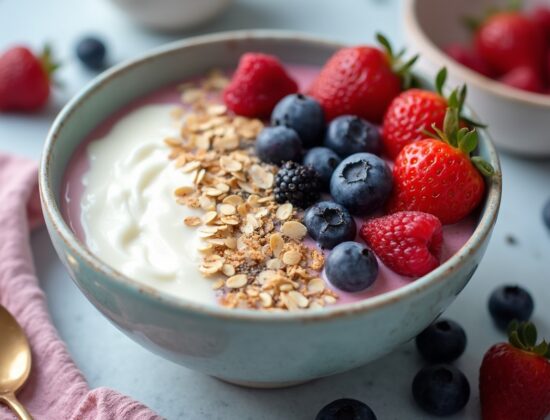 Rețeta hipocalorică și post intermitent Smoothie Bowl cu Iaurt, Ovăz și Fructe de Pădure