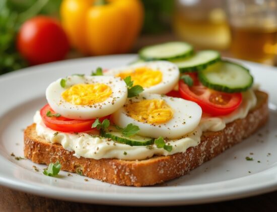 Rețeta Low Carb High Protein Toast Sănătos cu Ouă, Legume și Cremă de Brânză