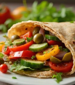 Rețetă Hipocalorica, Intermitent fasting, Wrap Integral cu Humus, Măsline și Legume la Grill