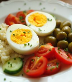 Rețetă Low-carb, High-fat aperitiv cu ouă, brânză de oaie și măsline verzi