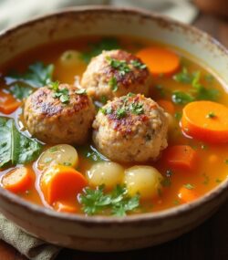 Rețetă Hipocalorică ciorbă cu perișoare de curcan și legume