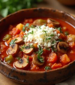 Rețeta hipocalorică mâncărică de ciuperci cu sos aromat de roșii și telemea light