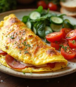 Rețeta omletă cu prosciutto și pâine integrală