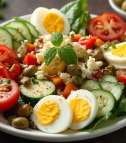 Rețetă Low-carb, High-fat salată grecească cu ouă fierte și brânză de oaie