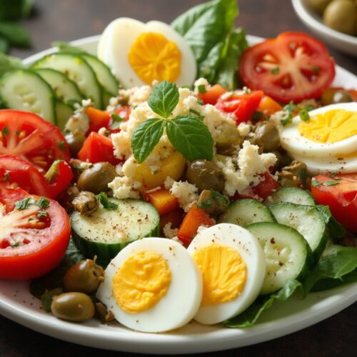 Rețetă Low-carb, High-fat salată grecească cu ouă fierte și brânză de oaie