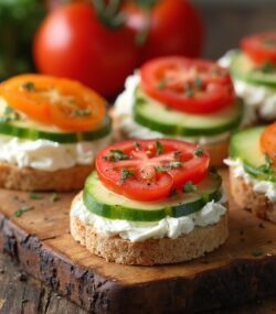 Rețetă Hipocalorica, IF, Low-carb, High-protein, Low-fat tartine cu brânză și duo de legume proaspete