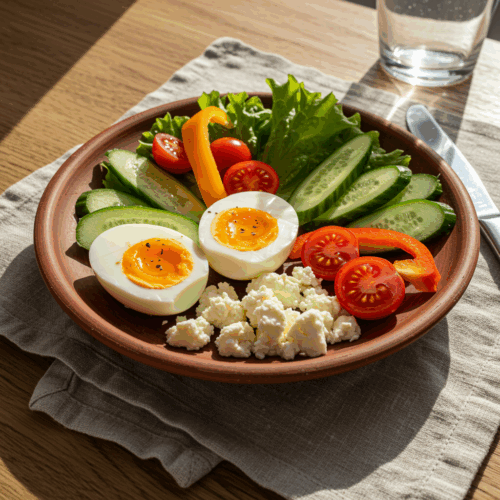 rețetă ouă fierte cu brânză si legume