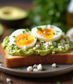 Rețetă pentru dieta hipocalorica și keto, toast aromat cu avocado, feta și ou moale