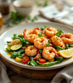 Rețetă hipocalorică, low carb high protein creveți cu legume asortate la tigaie