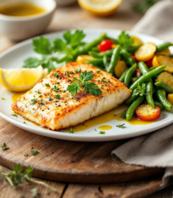 Rețetă hipocalorică, low carb high protein doradă la cuptor cu legume sote