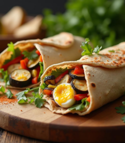 Rețetă ketogenică lipie crocantă integrală cu humus, ou fiert și mix de legume la grătar