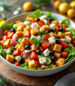 Rețetă hipocalorică, post intermitent salată cu pâine integrală, șuncă de curcan și brânză