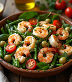 Rețetă south beach, hipocalorica salată de creveți cu sparanghel și roșii cherry