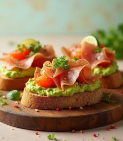 Rețetă ketogenică bruschette cu avocado, prosciutto și lime