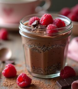 Rețetă hipocalorică budincă de chia cu ciocolată neagră și zmeură