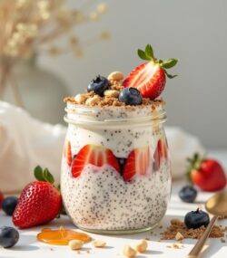 Rețetă hipocalorică budincă de chia cu iaurt și lapte de alune de pădure