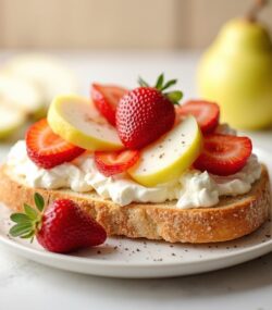 Rețetă hipocalorică crostini cu brânză cottage 2% și fructe