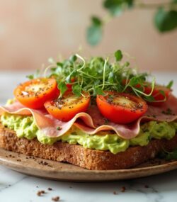 Rețeta ketogenică toast integral cu avocado, prosciutto și legume crocante