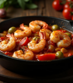 Rețetă south beach, hipocalorică tocăniță de creveți cu măsline verzi și roșii cherry