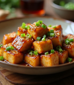 Rețetă hipocalorică, vegană, vegetariană tofu marinat cu maca, sos de soia și ghimbir