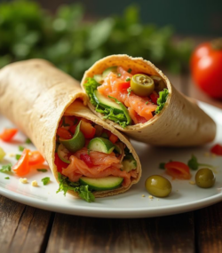 Rețetă hipocalorica wrap cu somon afumat, avocado și legume crocante