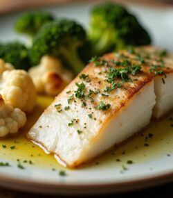 Rețetă hipocalorică biban de mare cu broccoli și conopidă la cuptor