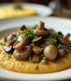 Rețetă vegană și vegetariană ciulama de ciuperci de post și mămăliguță