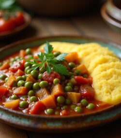 Rețetă vegană și vegetariană mâncare de mazăre cu mămăligă