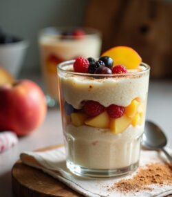 Rețetă low fat parfait de orez cu lapte, straturi de fructe de sezon și aromă de scorțișoară