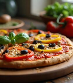 Rețetă hipocalorică, vegană, vegetariană de pizza de post sănătoasă