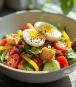 Rețetă hipocalorica salată cu ou și crutoane de cașcaval