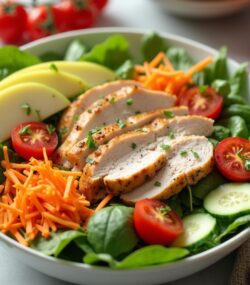 Rețetă hipocalorica salată de curcan și măr cu legume crocante