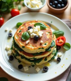 Rețetă hipocalorică clătite proteice cu spanac, telemea și măsline negre