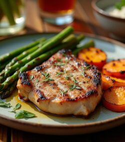 Rețetă Paleo cotlet de porc cu sparanghel și cartofi dulci la grătar