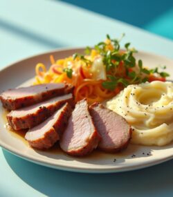 Rețeta hipocalorică mușchiuleț de porc cu piure de cartofi și murături