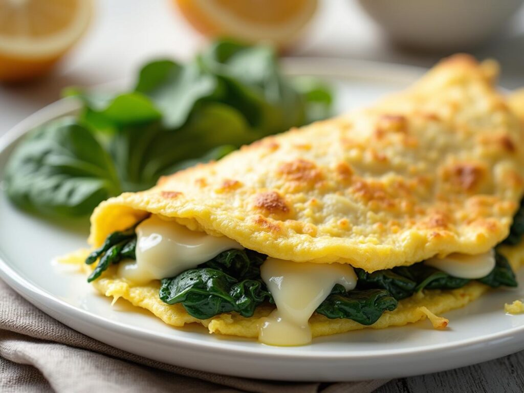 Rețetă Atkins omletă sănătoasă cu baby spanac și cașcaval light