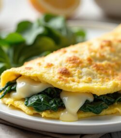 Rețetă Atkins omletă sănătoasă cu baby spanac și cașcaval light