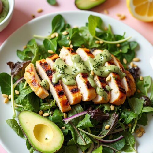 Rețetă Paleo piept de pui la grill cu salată verde și dressing de avocado