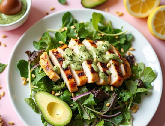Rețetă Paleo piept de pui la grill cu salată verde și dressing de avocado